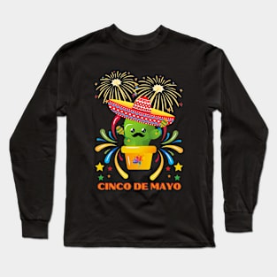 Cinco De Mayo Kawaii Cactus With Sombrero Long Sleeve T-Shirt